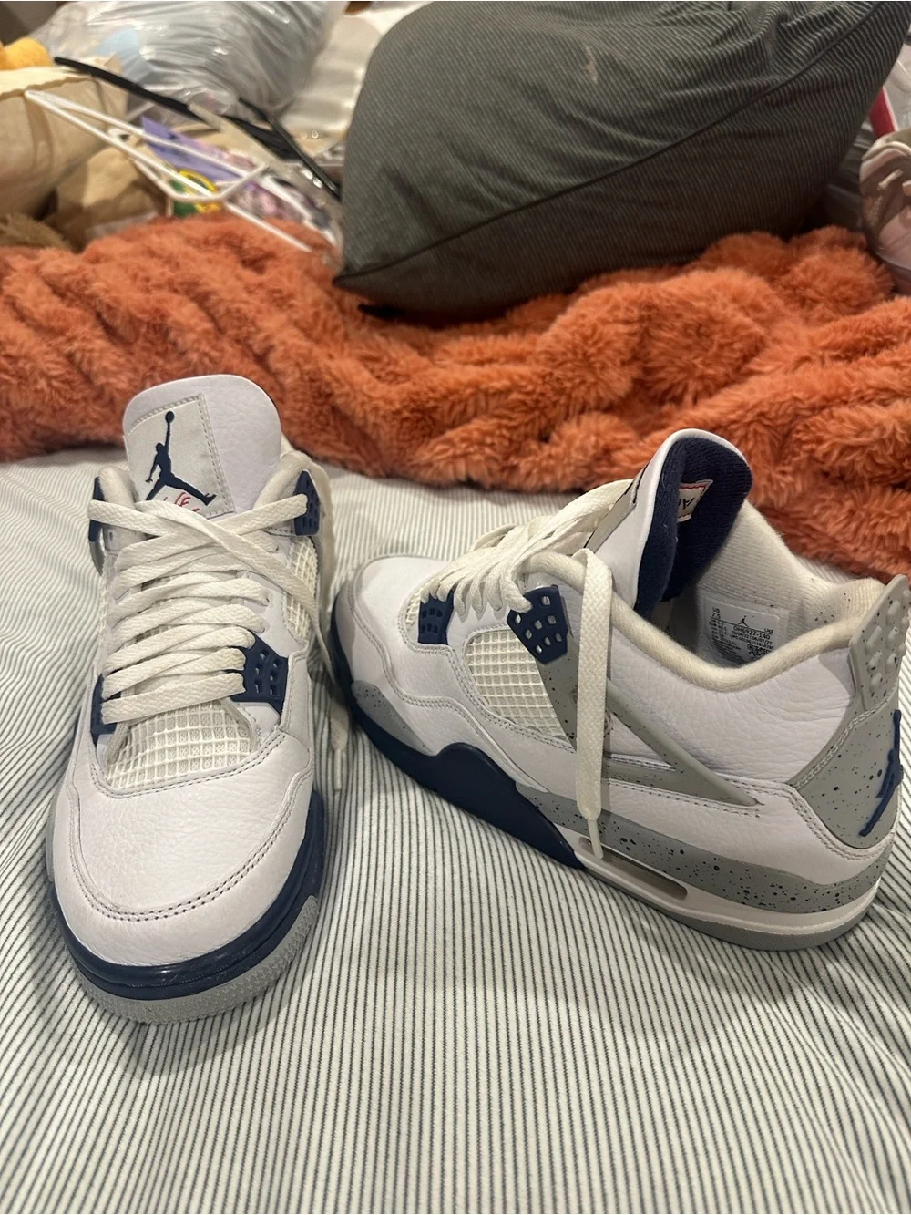 Jordan mens Sneakers in White and Navy with Gray Accents